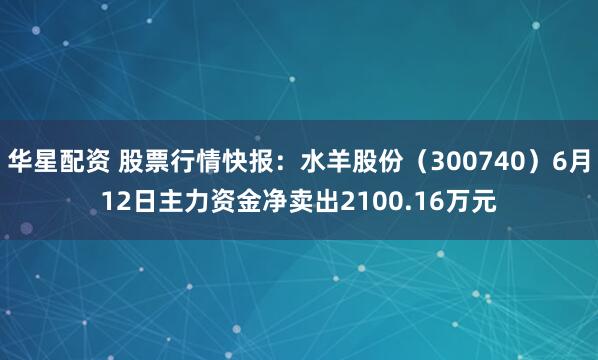 华星配资 股票行情快报：水羊股份（300740）6月12日主力资金净卖出2100.16万元